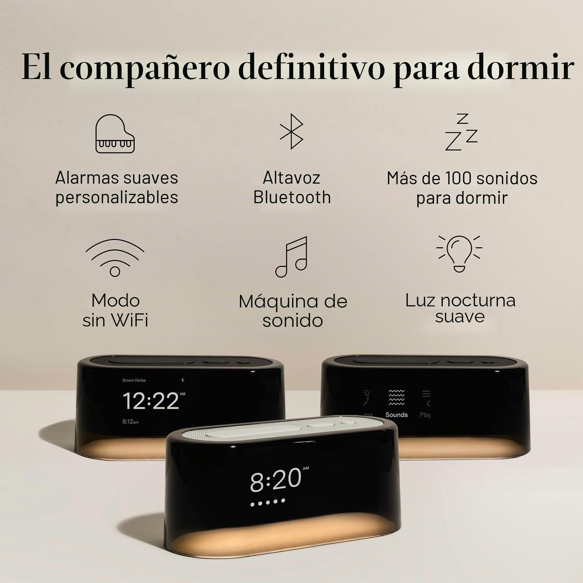 Loftie reloj despertador inteligente para dormitorio, despertador con luz, altavoz Bluetooth, ruido blanco, sonido natural, luz nocturna, modo opaco, alimentado por pilas