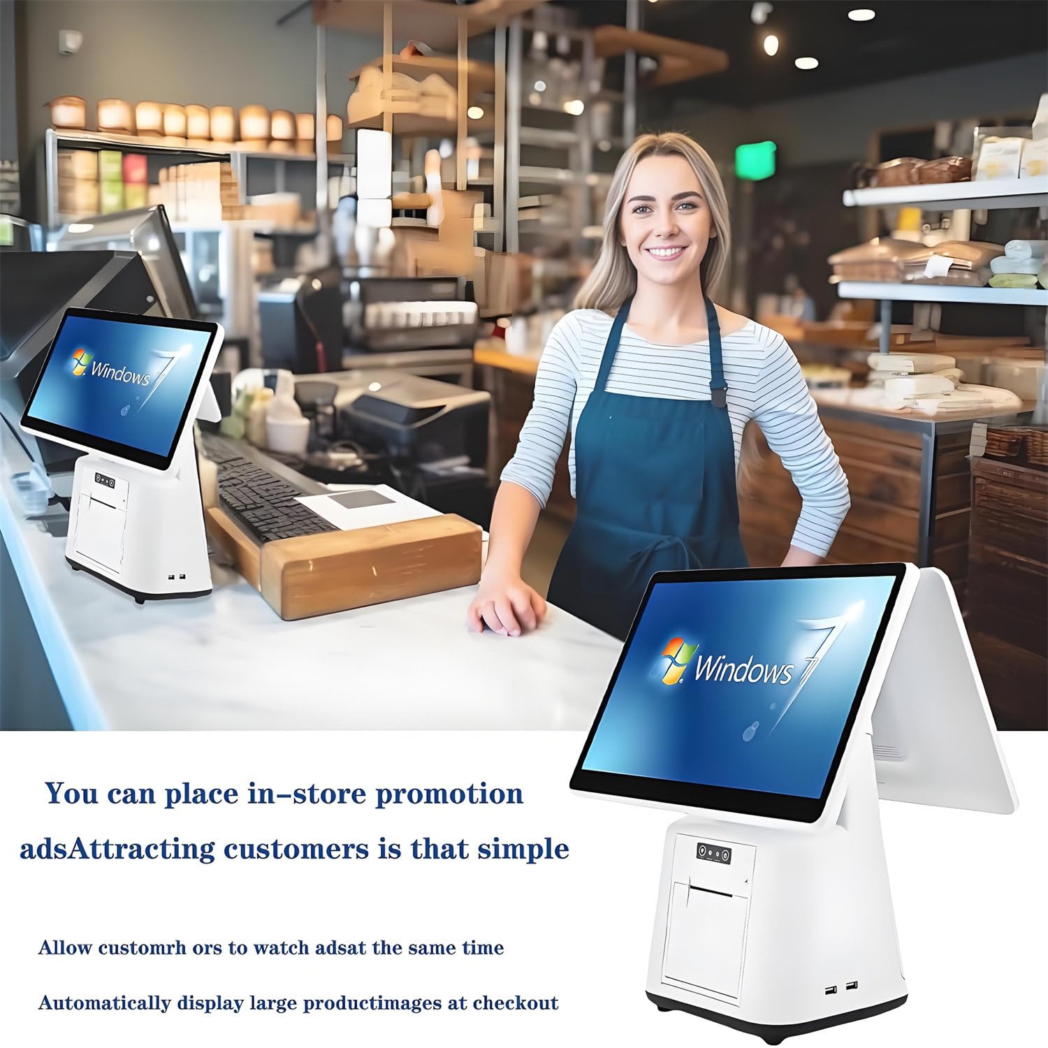 Registratore Cassa con Doppio Touch Screen 15,6 Pollici, Pos per Piccole Imprese, Stampante Termica 58 Mm Integrata, Registratore di Cassa Intelligente all-in-One Singlescreen