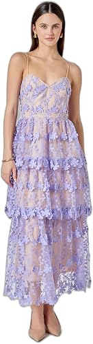 endless rose Women's Crochet Layered Midi Dress, Lilac, S
