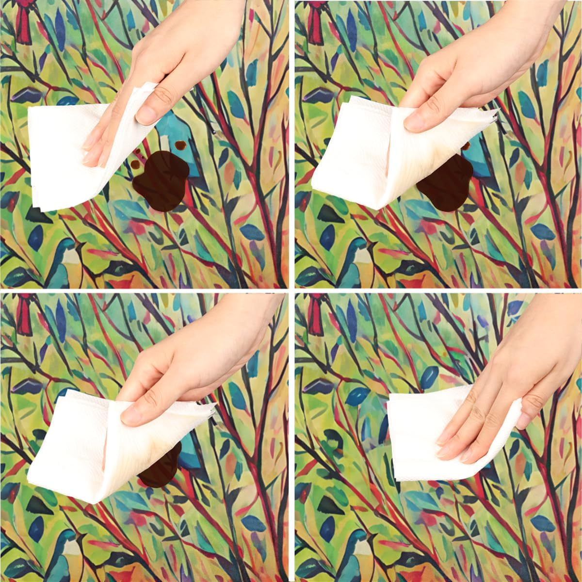 Fall Bird Round Fitted Tablecloth with Elastic Edge, Birds Tree Table Cover Waterproof Wipeable Rond ElasticTable Cloths, Ideal for Kitchen, Picnic, Patio, Fits Tables up to 45"-56" Diameter