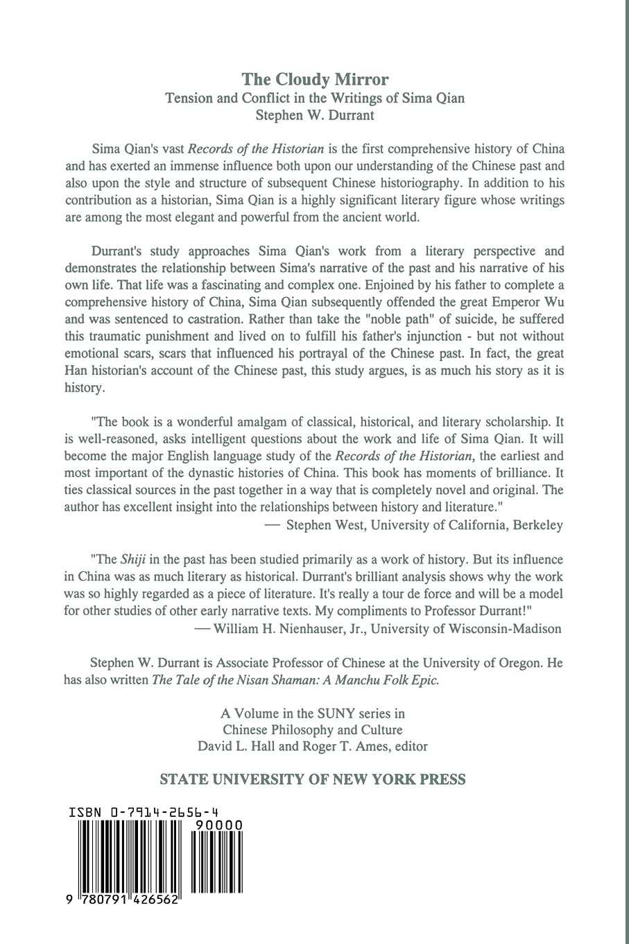 The Cloudy Mirror: Tension and Conflict in the Writings of Sima Qian (Chinese Philosophy Culture)