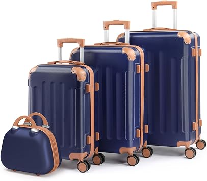 LALAHO Hard Shell Suitcase Set 4-Piece Navy Brown