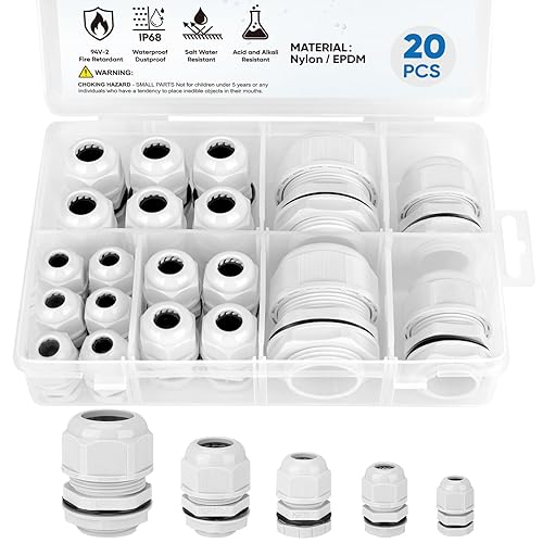 Miniatura 3 de TICONN Caja de conexiones eléctricas impermeable IP67 (blanco roto, 24.8 x 20.9 x 9.8 pulgadas) + 20 piezas de kit de prensaestopas impermeables