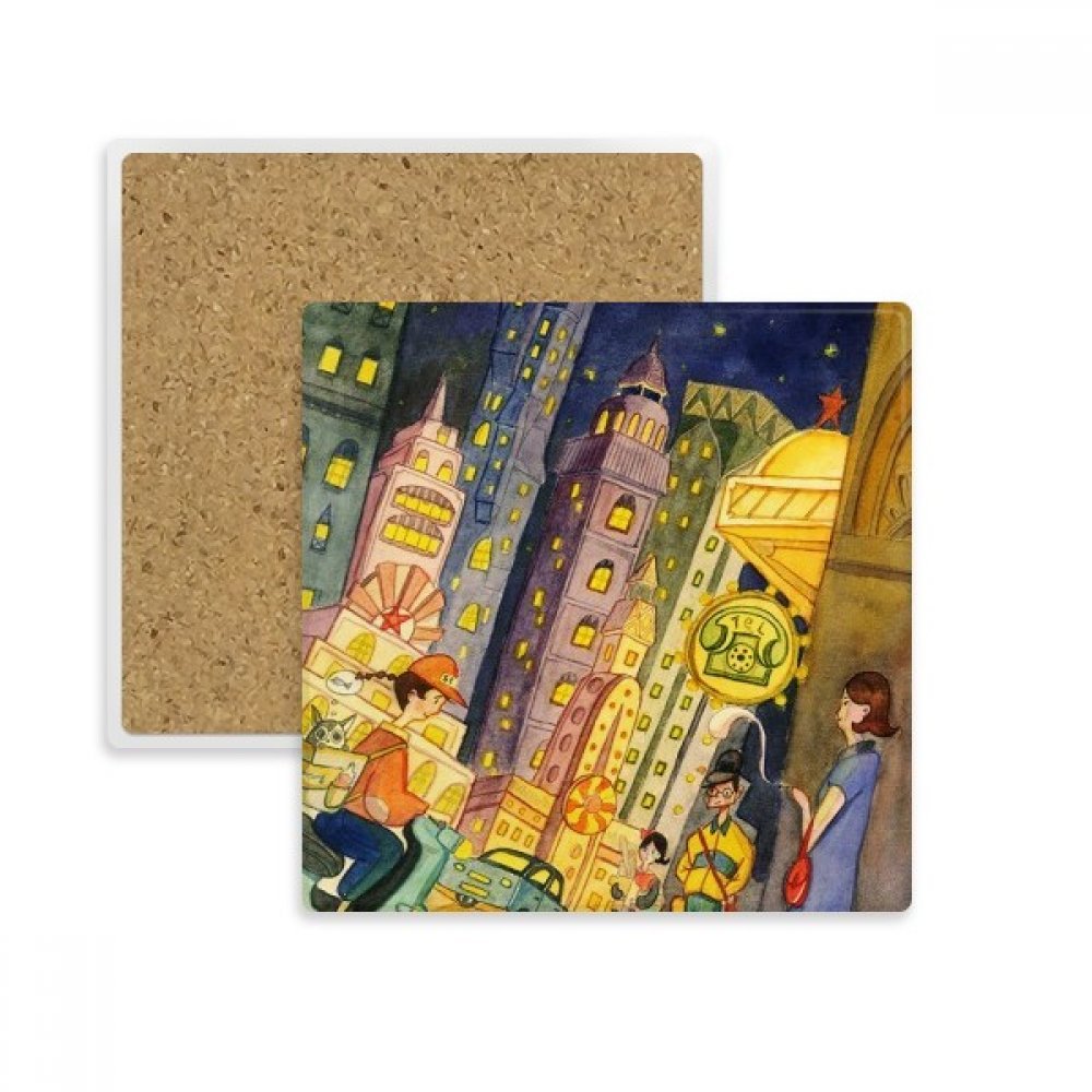 Coaster en pierre absorbante de haute qualité avec peinture aquarelle chat multicolor