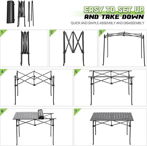Miniatura 8 de Magshion Mesa de camping plegable de 37 pulgadas con cesta de almacenamiento grande y con bolsa de transporte, mesa de picnic de aluminio para