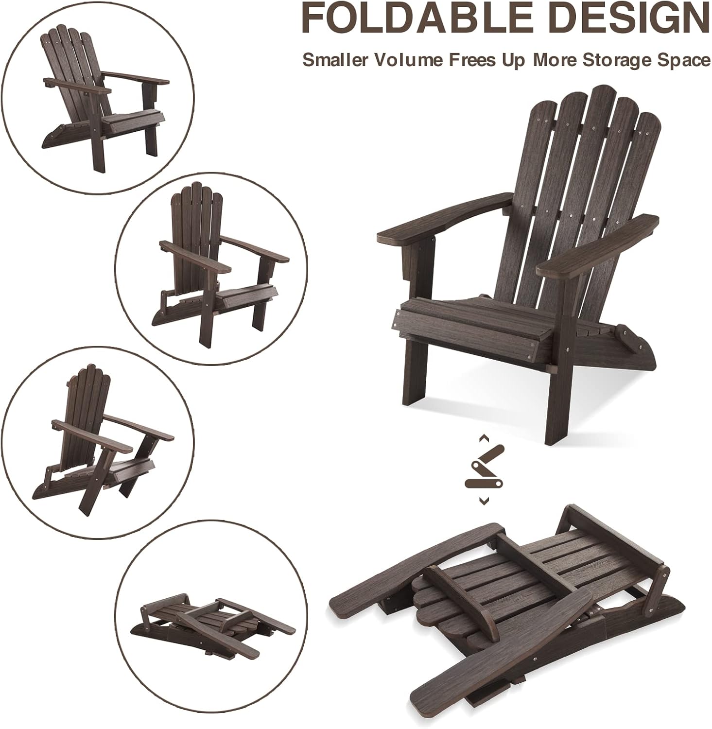 Folding Adirondack Chair, HDPE Adirondack Chairs, All-Weather Resistant Lawn Chairs,Patio Firepit Chairs for Garden