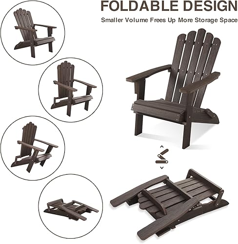 Miniatura 5 de Silla Adirondack plegable, juego de 2 sillas Adirondack de HDPE, sillas de césped resistentes a todo tipo de clima, sillas de patio para jardín,