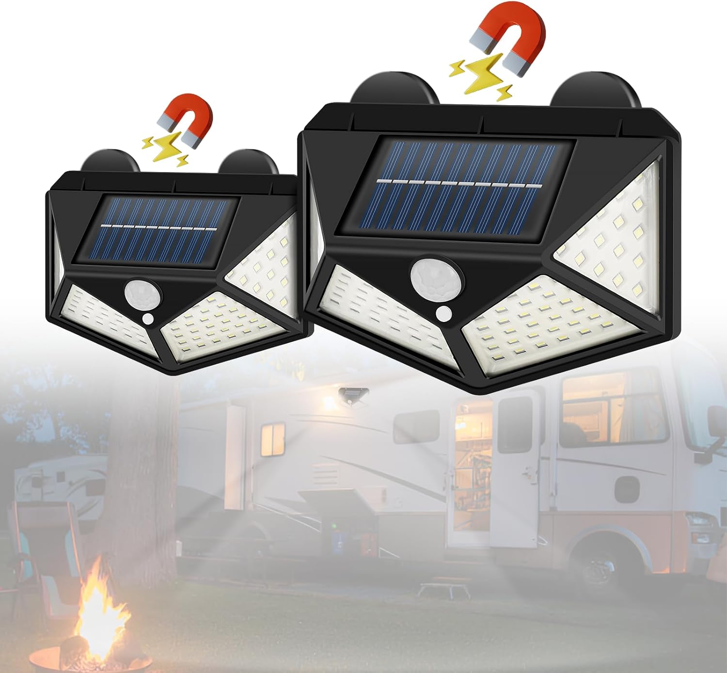 RV Magnetic Photo voltaic Lights Out of doors, 100 LED Movement Sensor RV Lights Exterior with 3 Lighting Modes, IP68 Waterproof Magnetic Photo voltaic Awning Lights for RV, Camper, Trailer, and Out of doors Tenting