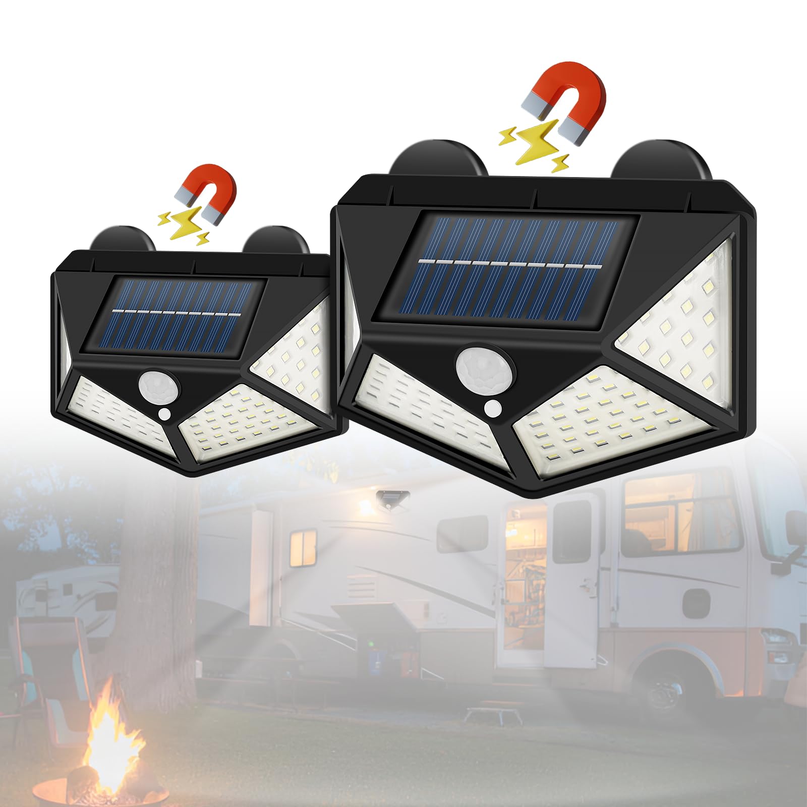 Magnetische Solarleuchten Für Wohnmobil, 100 LED Bewegungsmelder Leuchten Aussen, Mit 3 Beleuchtungsmodi, IP68 Wasserdicht
