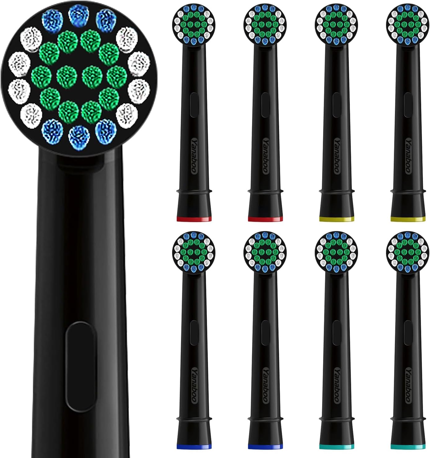 Oral B Compatible Toothbrush Head, Yanaboo Replacement Brush Heads for Most Braun Oral B Electric Toothbrushes of Vitality Pro Smart Genius Series, Precision Clean and Plaque Removal (8 Pack in Black)