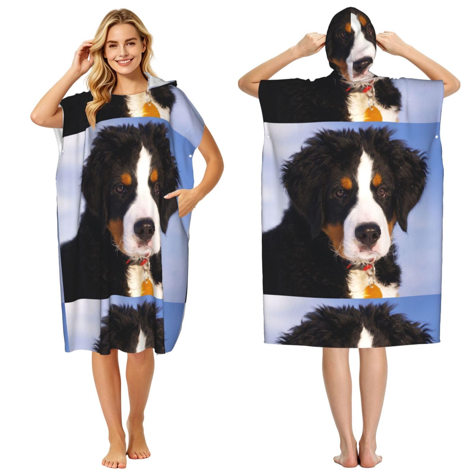 Poadnly Bernese Mountain Dog, Adult Hooded Beach Towel 90 x 110 cm,Changing Bath Robe, Surf Poncho Towel For Women Men