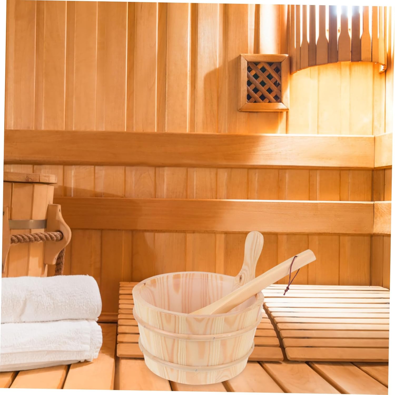Handmade Wooden Sauna Bucket and Spoon Set Wood Handles Sauna Accessories