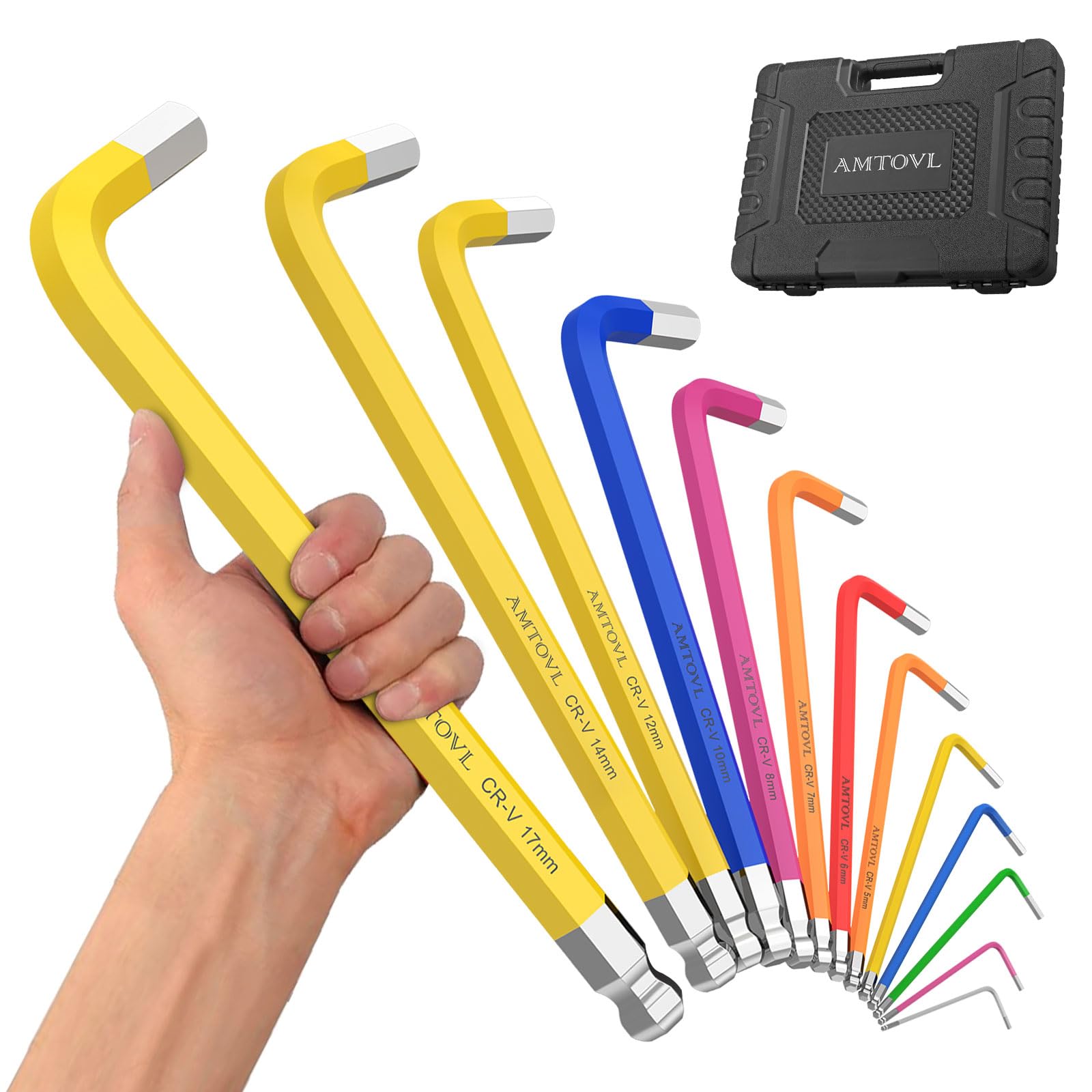 AMTOVL Allen Wrench Set - 12PCS Extra Large Hex Key Set, Metric Allen Key Set 1.5-17MM with Color Coding for Bicycle Household DIY