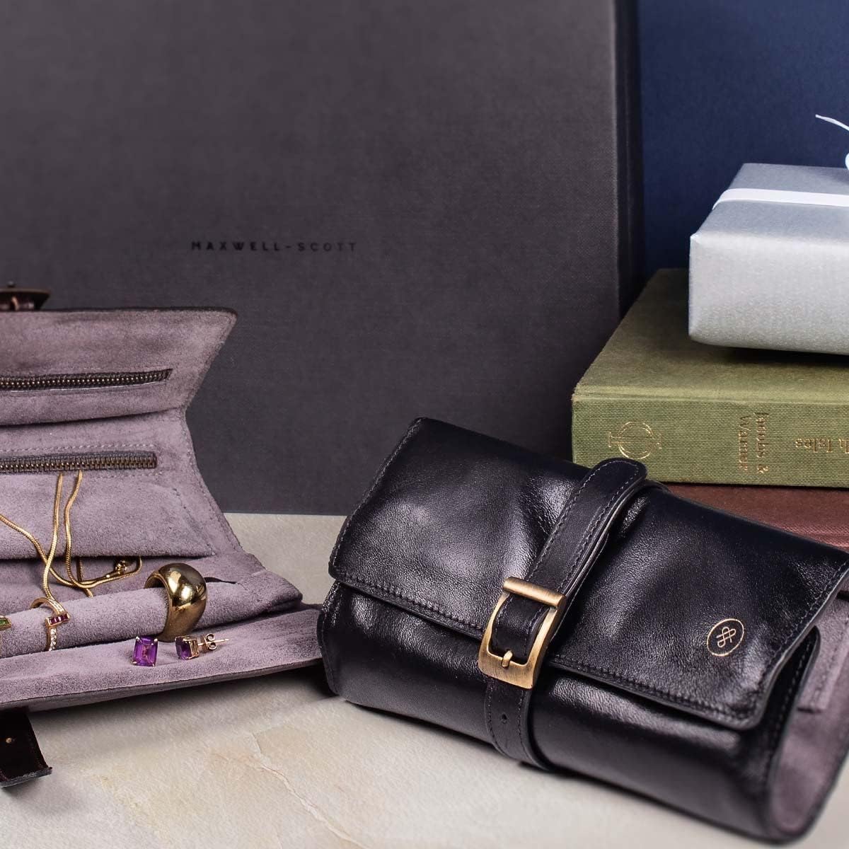 Maxwell Scott - Womens Luxury Leather Jewellery Roll with Luxury Suede Lining - Made in Italy - The Melfi Burgundy Red