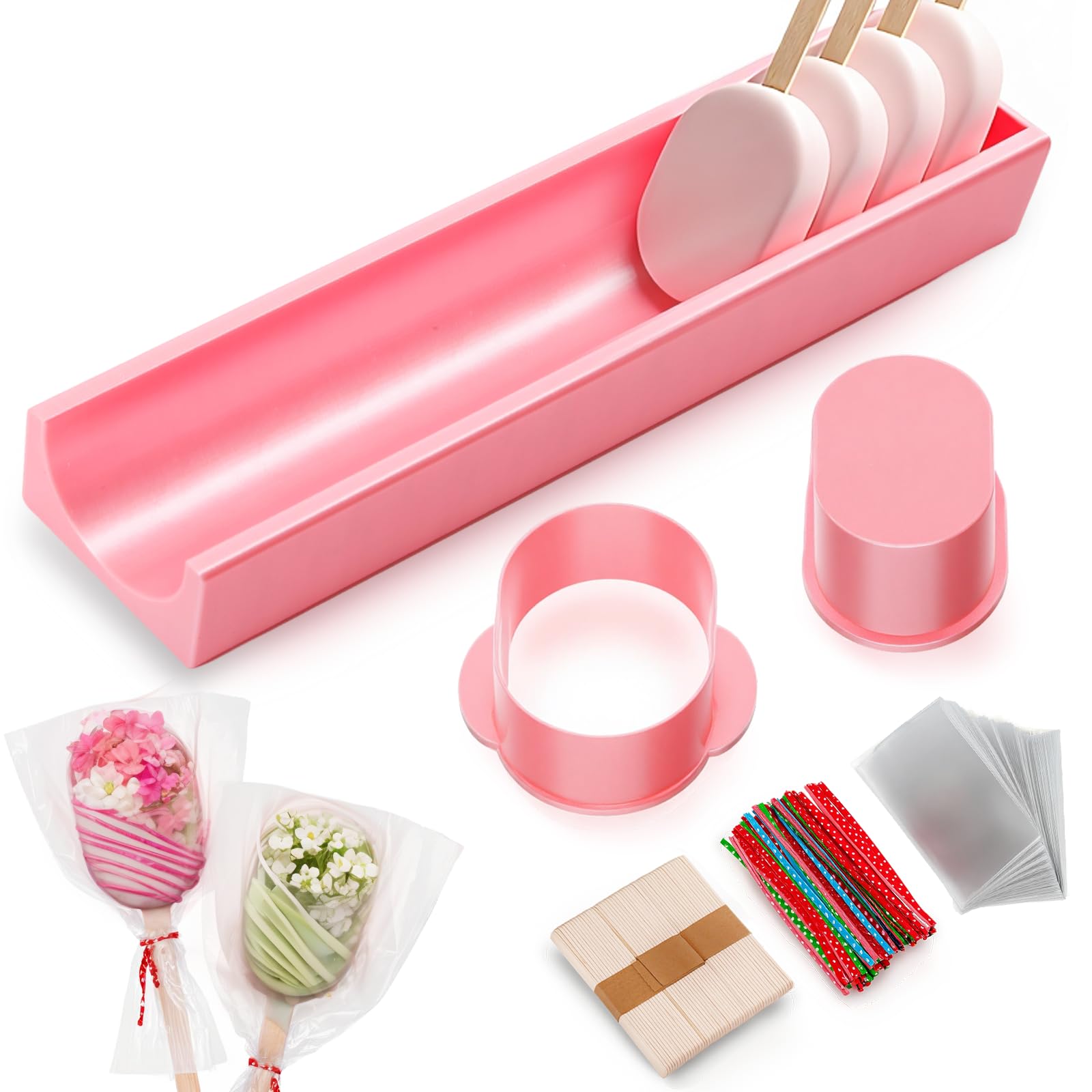 Photo 1 of Yiyiring Cakesicle Cutter, Cakesicle Mold Set with 9in Tray, Cake Pop Mold with 100 Sticks, 100 Bags and 100 Ribbons, Baking Tools for Baby Shower Home Birthday Parties Wedding Desserts