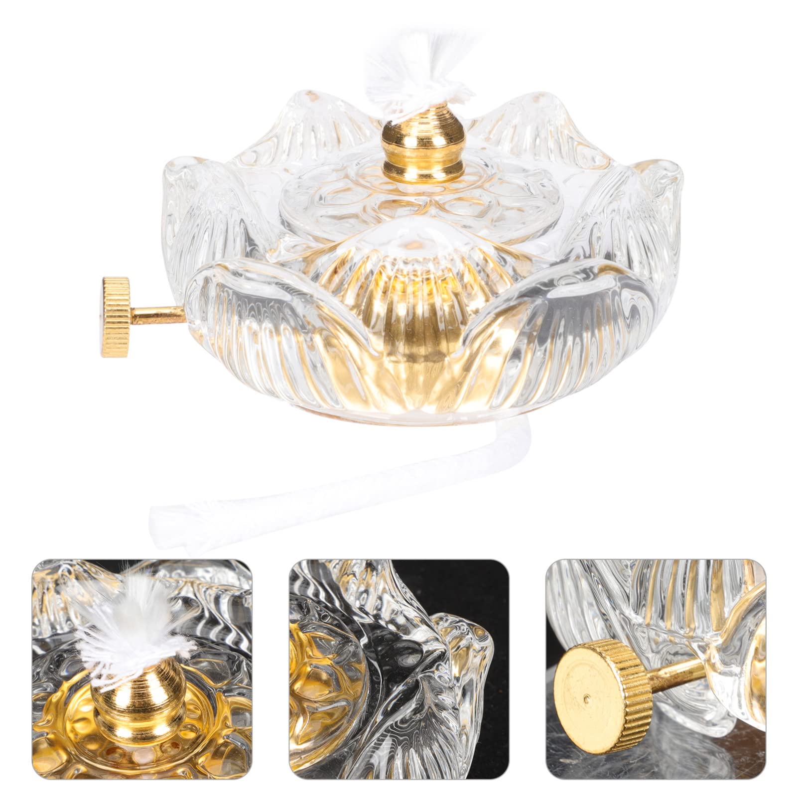 Uonlytech Dimmer in Cristallo Lampada a Cherosene Retrò Lampade a Olio Da Camera Luce Frontale Buddha Lampada Al Burro Buddista Lampada a Olio Di Cristallo Lanterna Bicchiere Bianca