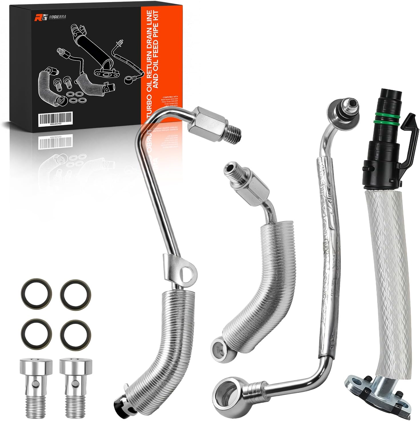 Turbo Oil Return Drain Line and Oil Feed Pipe Kit, Turbo Coolant Return Hose Pipe Kit Compatible with Chevy Cruze Sonic Trax, Buick Encore 1.4L L4, Replaces 55567067 55568031 55592600 25198546