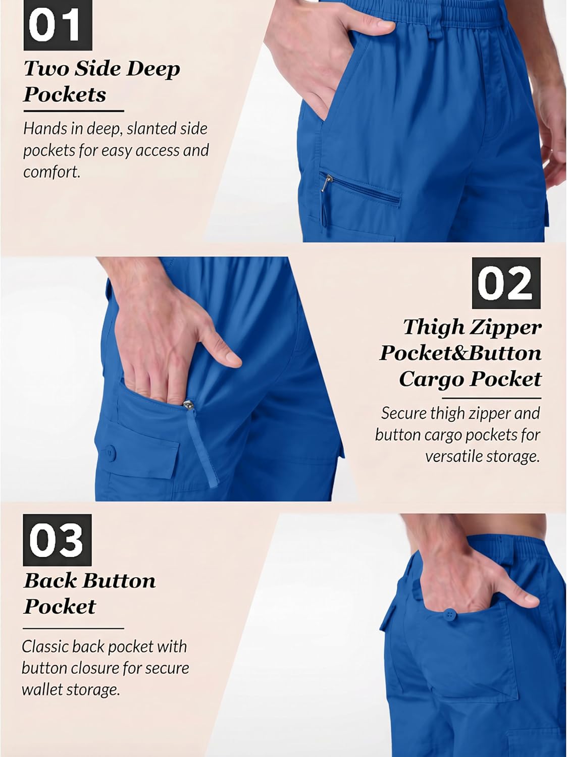 MAGNIVIT Men's Capri Long Elastic Cargo Shorts Below Knee Shorts 3/4 Cotton Cargo Casual Shorts with Multi-Pockets