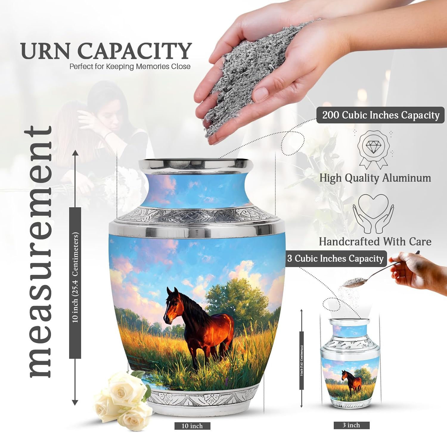 Horse Cremation Keepsake Urn - Blue Urns for Human Ashes Adult Male & Female - Large Urns for Human Ashes Adult Man - Small Funeral & Burial Urn for Mom & Dad - 10 Inch & 3 Inch - Set of 5
