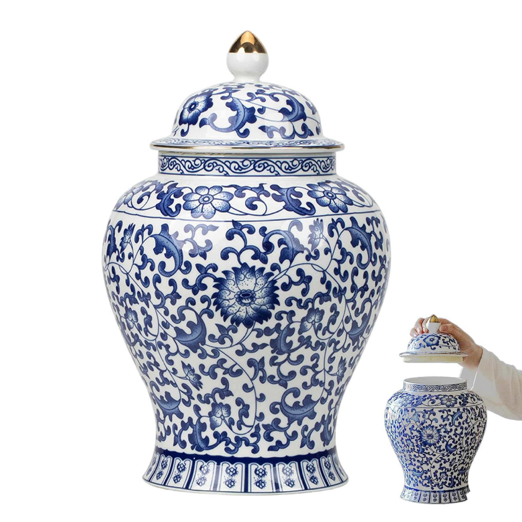 Frascos de jengibre para decoración del hogar, frascos de jengibre azul y blanco decorativos de cerámica con tapa, decoración de jarrones de porcelana para mesa, sala de estar, estantería#