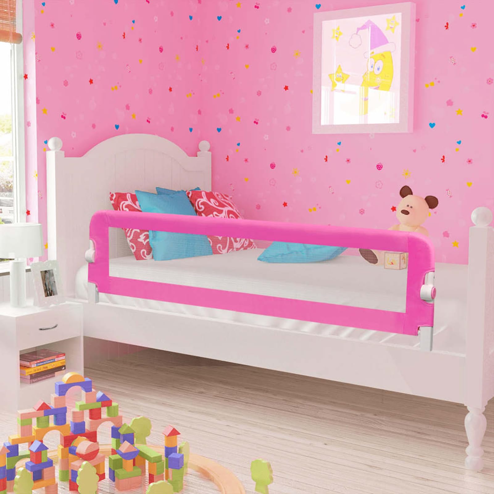 Gecheer Barriera di Sicurezza, per Letto Bambino, 150 x 42 cm, Rosa, per Neonati