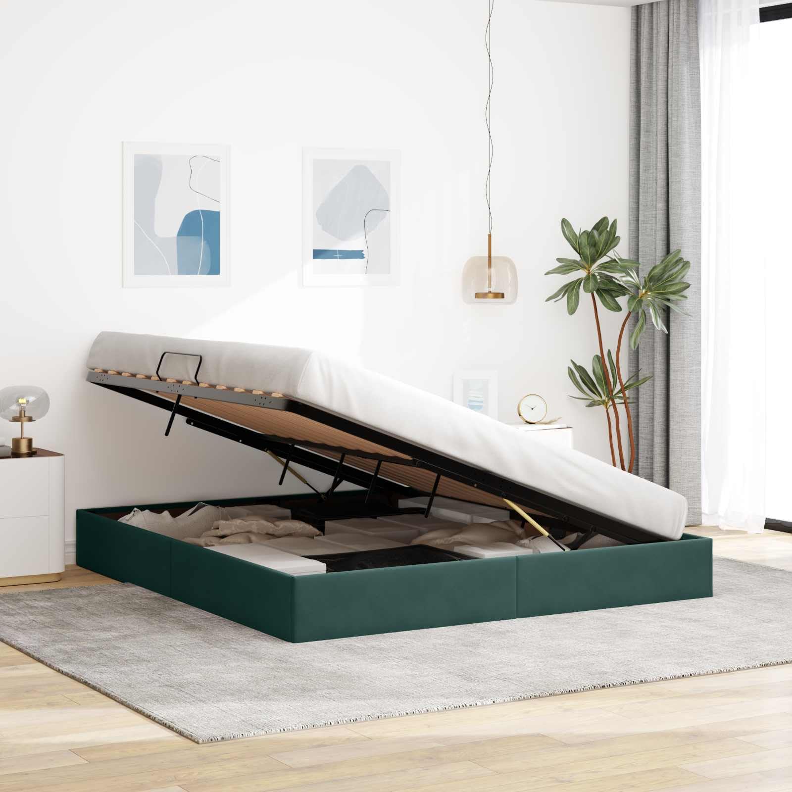 Marco de cama otomana de 160 x 200 cm de terciopelo con espacio de | Elegante marco de cama tapizado para dormitorio con elevación hidráulica, estructura de metal resistente y capacidad de carga