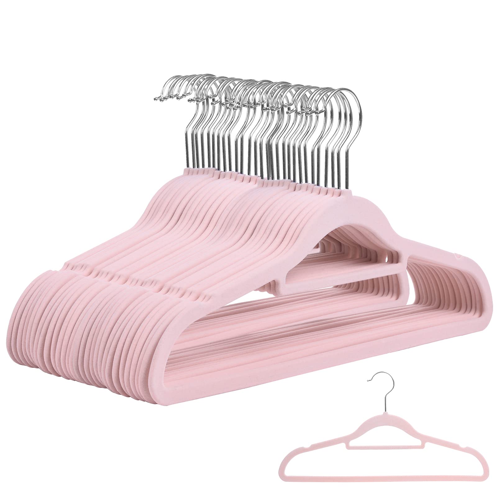 Rainberg 30 Pink Luxury Velvet Hangers Non-slip Flocked and Space Saving Coat Clothes Hangers with Tie Bar (Pink)