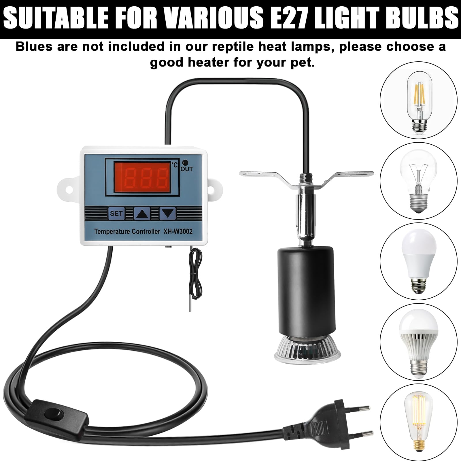 GBKDQQ Lampa grzewcza dla gadów 200 W z inteligentną regulacją temperatury, E27 lampa grzewcza do terrarium, obracany o 360°, lampa do terrarium, dla żółwi, węży, jaszczurek