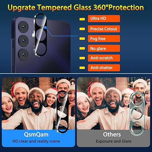 Miniatura 8 de QsmQam Paquete de 3 protectores de pantalla para Samsung Galaxy A15 5G + 3 protectores de lente de cámara, vidrio templado Ultra HD, dureza 9H,