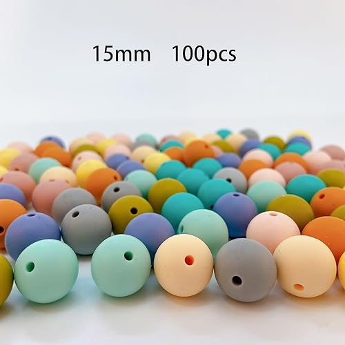 Miniatura 2 de 100 cuentas redondas de silicona de 0.59 pulgadas, cuentas de manualidades para llavero, pulseras, collares, joyería, juego de 10 colores (shense)