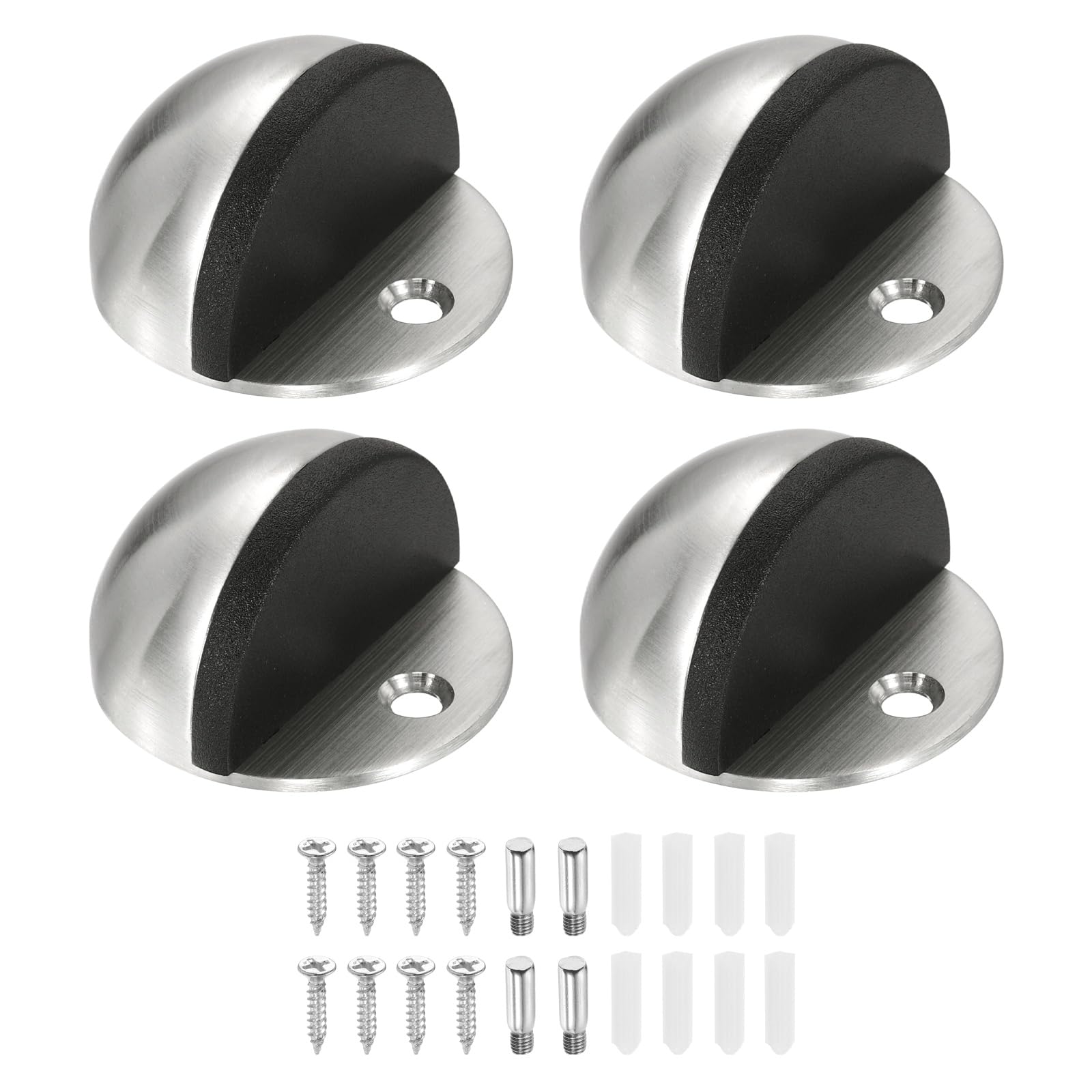 sourcing map 4 Pack Low Dome Floor Door Stop, 45mm Dia. Stainless Steel Door Stopper, Half Dome Rubber Bumper Wall Protector with Screws for Bedroom Bathroom Office, Silver Tone