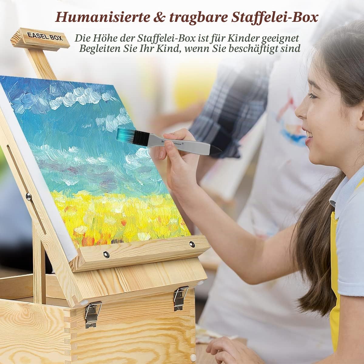 Tisch-Staffelei Art Staffelei Desktop zum Malen, Premium Holz Sketchbox | Verstellbare Kofferstaffelei mit 55 Teiliges Luxus Malkoffer Enthalten, für Erwachsene, Künstler und Studenten