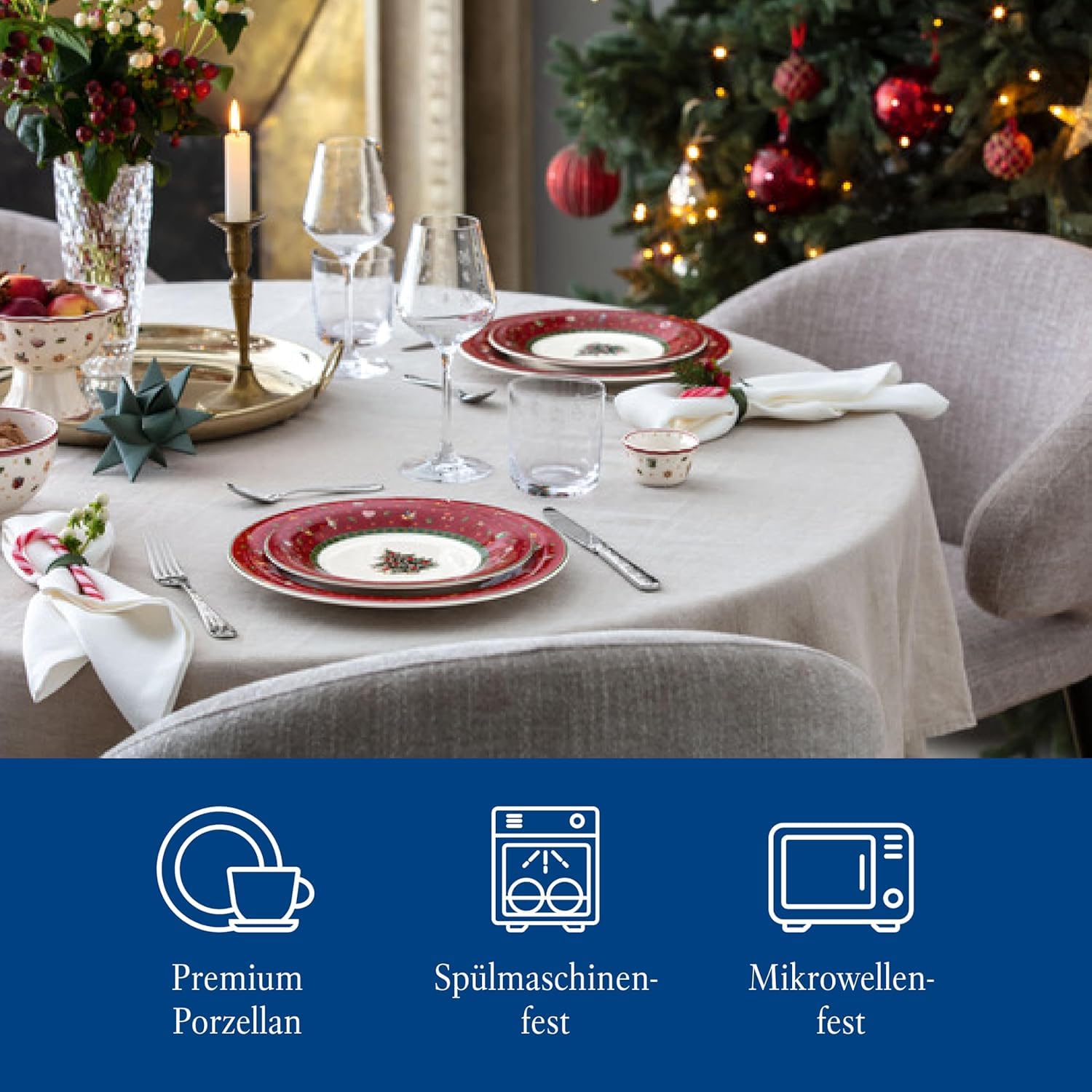 Villeroy & Boch – Toy's Delight Specials Speiseteller 6er Set Rot, Spülmaschinenfest, Mikrowellensicher, Großer Teller, Geschirr, Essteller, Weihnachtsgeschirr Toys, Premium Porzellan