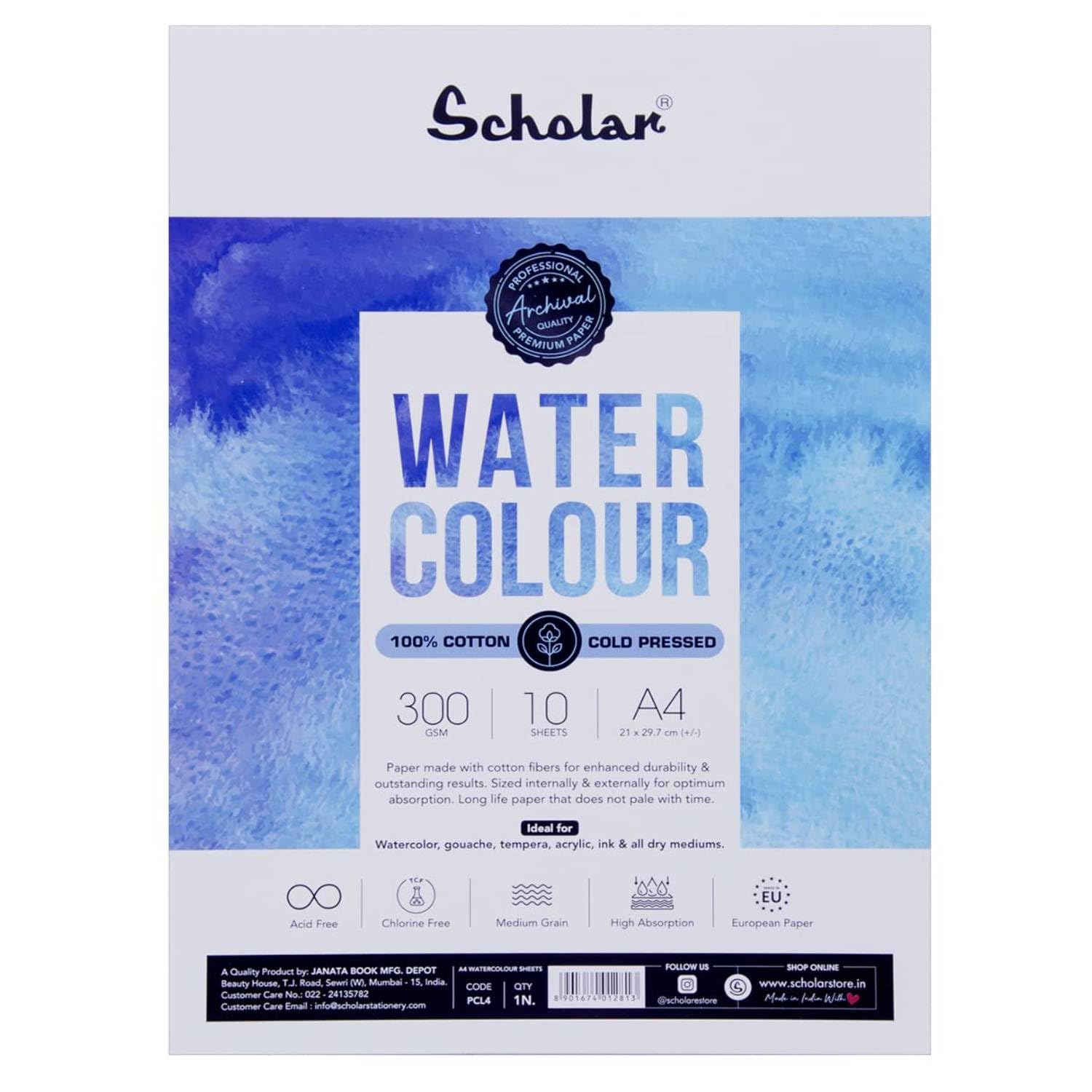 Scholar 100% Cotton Watercolor Paper - 300 GSM Medium Textured Artist Paper | Cold Pressed Premium Professional Watercolour Sheets for Washes, Layering & Fine Art Painting (10 Loose Sheets) (A4)-image-14