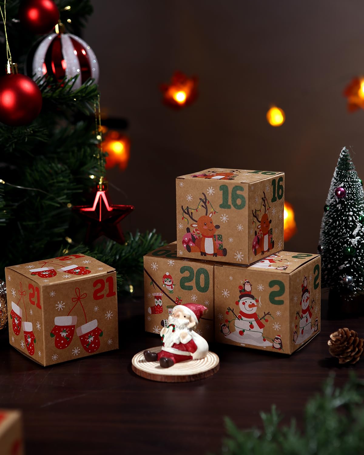 Calendrier de l'Avent Boites,24 pièces Calendrier Noel Boîte Boîtes pour Calendrier de l'Avent à Remplir Boites Cadeau Noël DIY Kraft Set de Boîtes Calendrier pour Décoration Cadeau de Noël