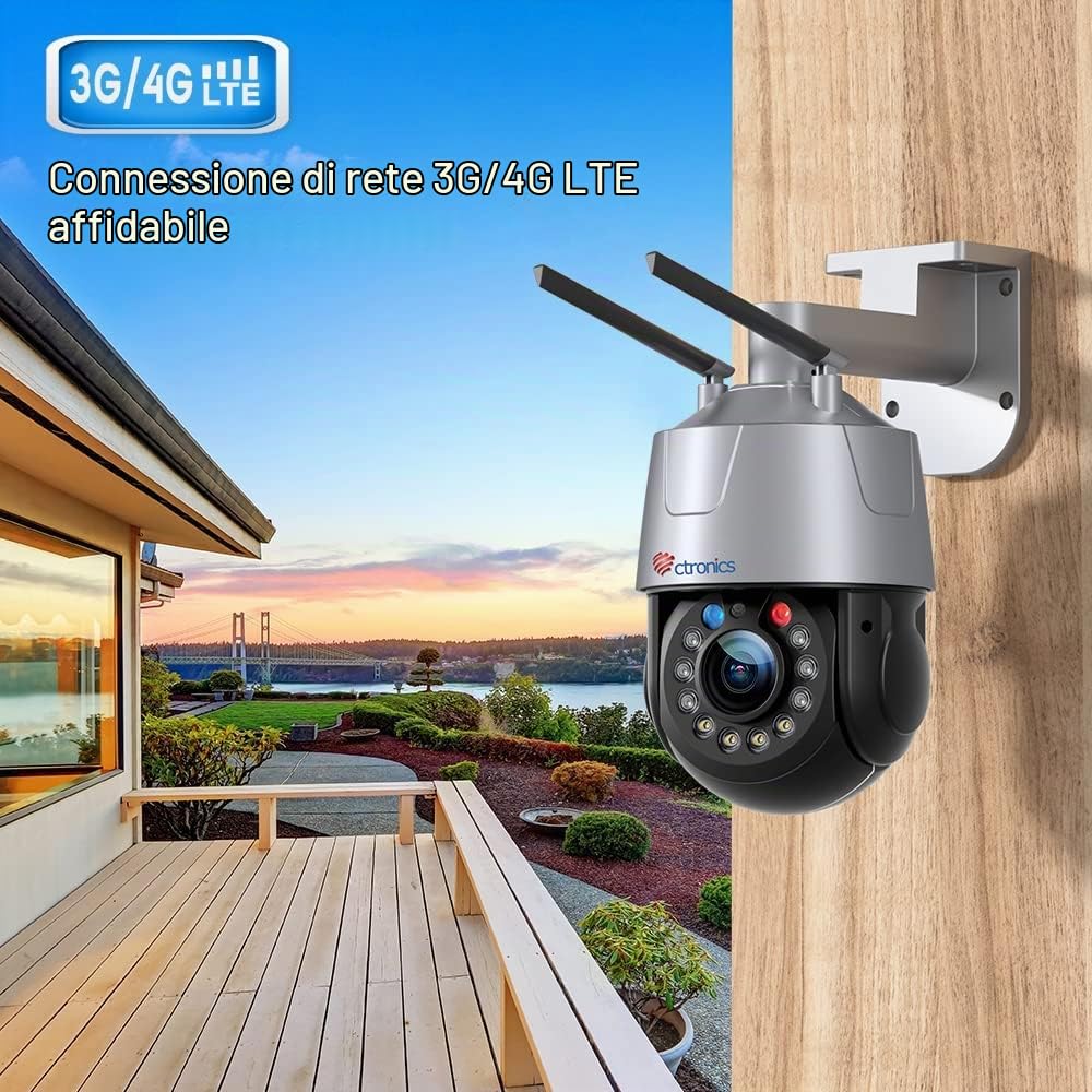 Ctronics 3G/4G-LTE Telecamera da Esterno Zoom Ottico 30X 5MP PTZ Telecamera di Sicurezza con Visione Notturna 150m, Rilevamento Umano, Auto Tracking, Preset e Crociera, Audio Bidirezionale, IP66