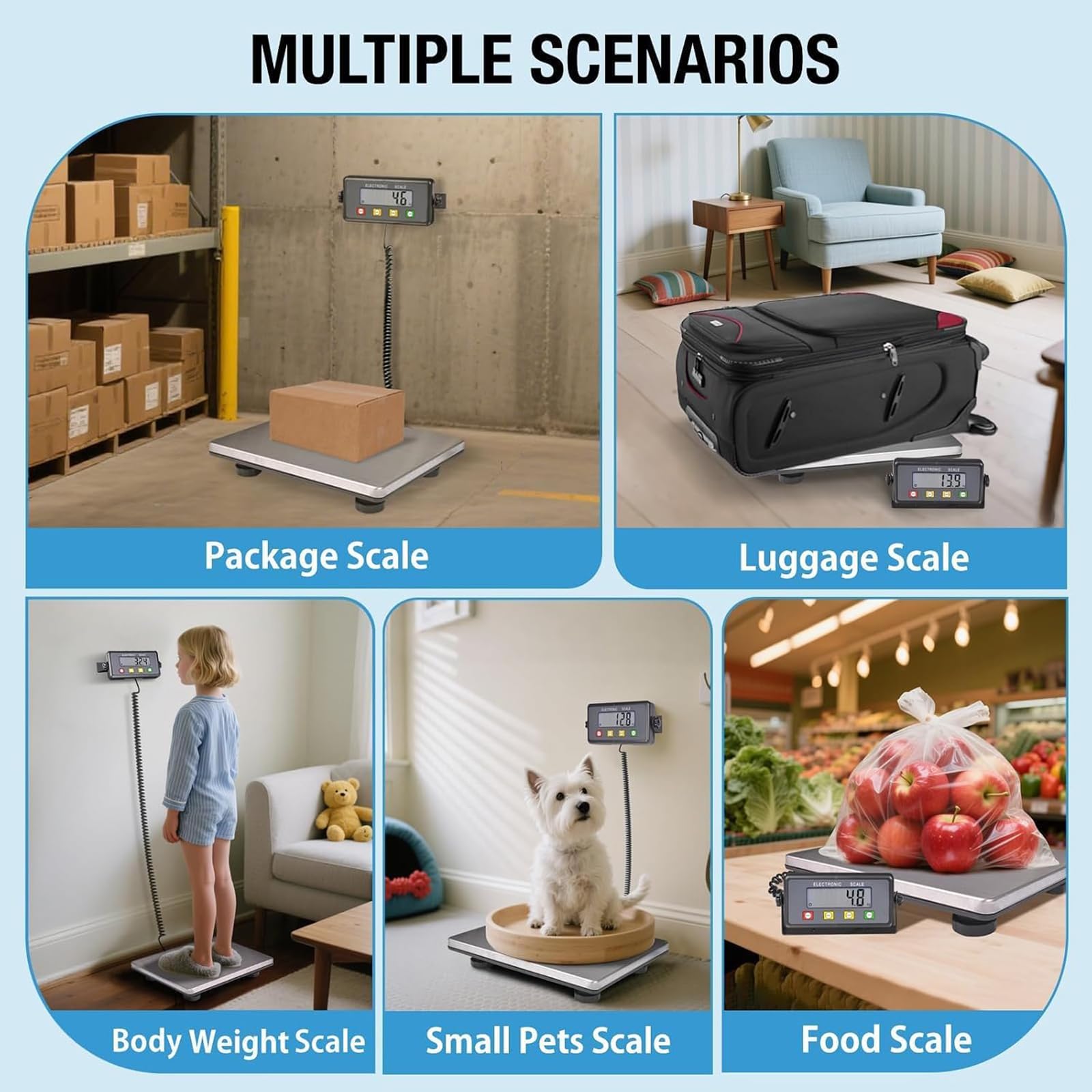 Grande balance d'expédition robuste de 200 kg, plate-forme de 38,9 x 30 cm pour l'industrie du métal pour peser les bagages, le sol, les colis, les expéditions postales