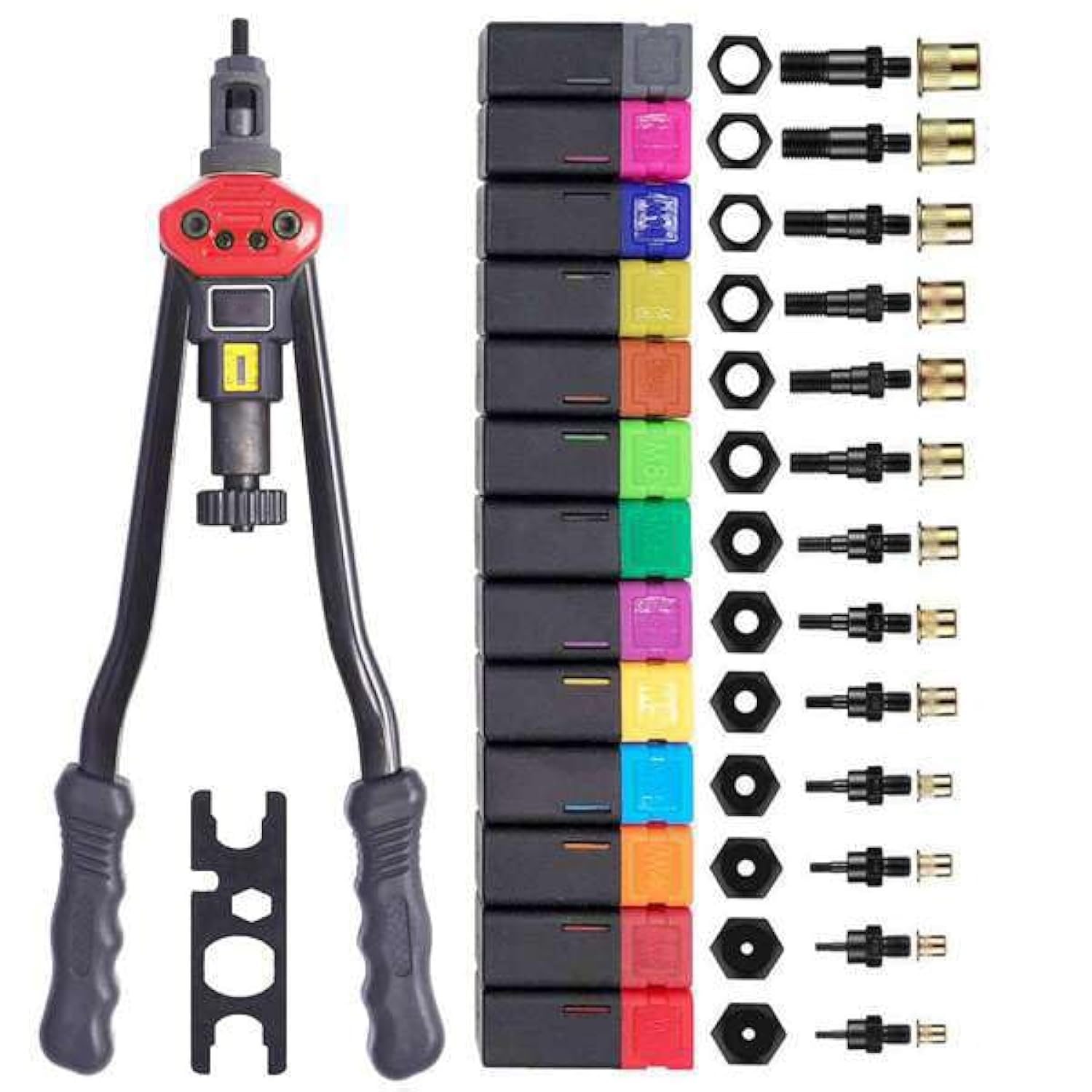 THE WHITE SHOPRIVET NUT TOOL Hand Blind Riveter,RIVNUT Riveting Tools with Nut Setting System totally 12mandrels M3 M4 M5,m6,m8,m10 M12, 10-24, 1/4-20, 5/16-18,3/8-16,1/2-13 +115PCS Rivets Nuts/A