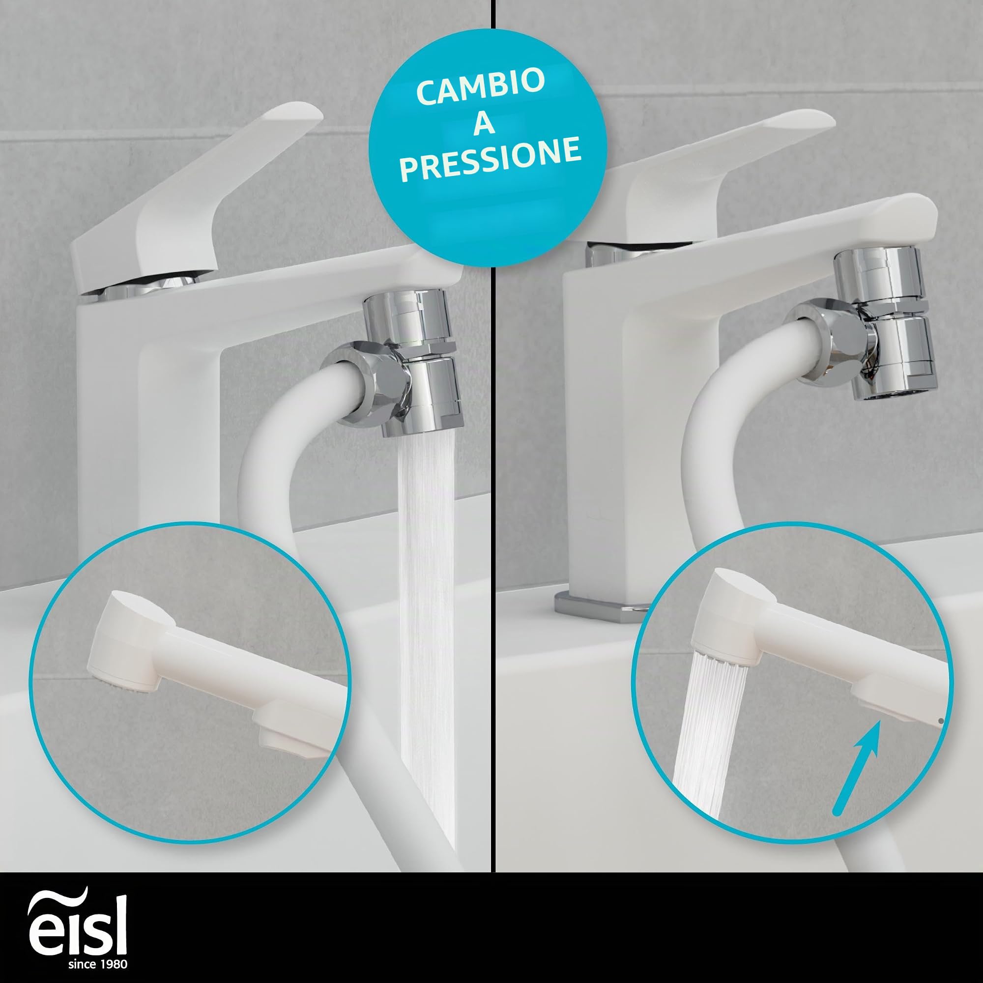 EISL DX25W-A lavabo, doccetta per Cucina, Bagno, Lavanderia o Officina, Ideale per aggiornamento, Facile da Usare, Set con Tubo da 125 mm e Adattatore per Tutti i Comuni rubinetti, Bianco