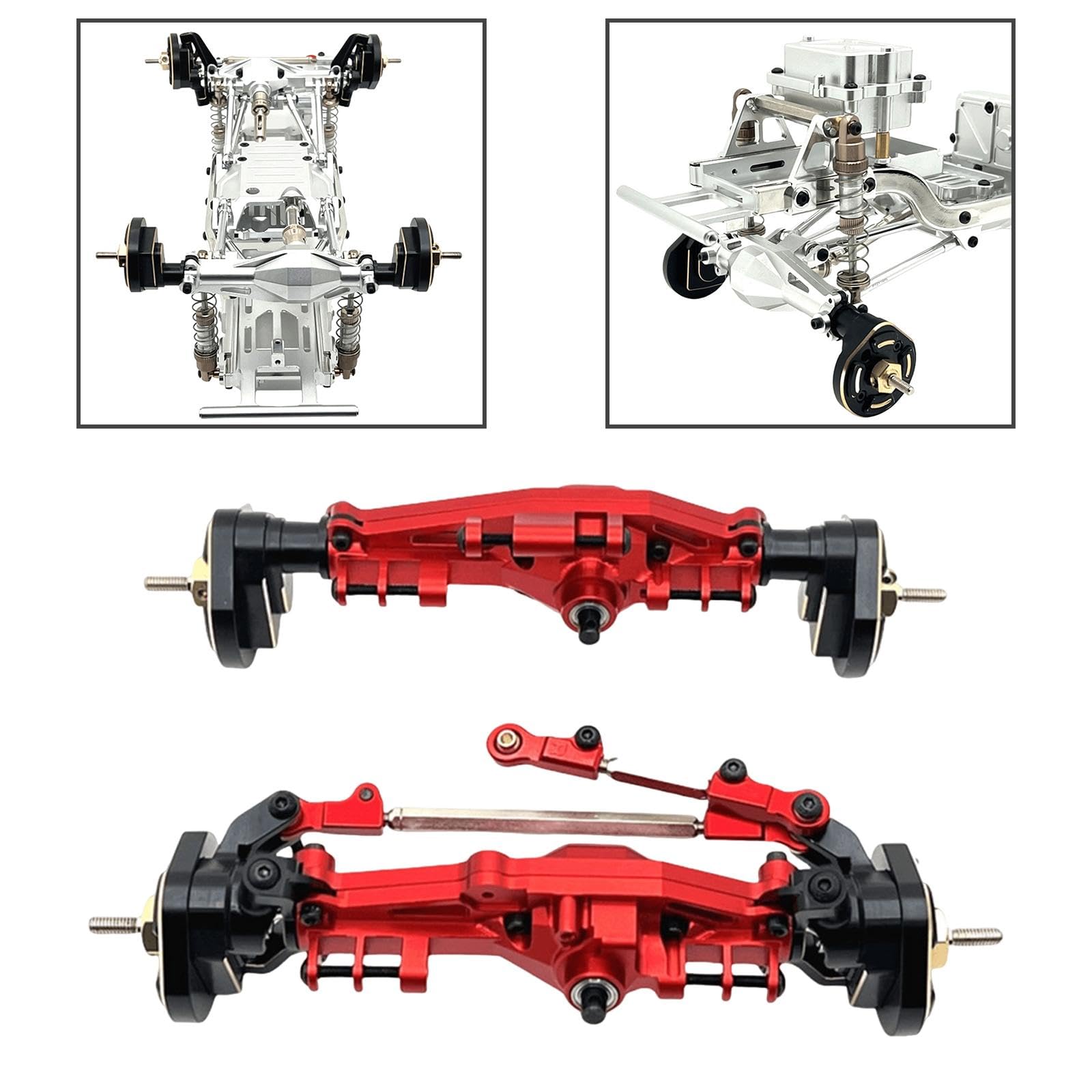 Ejes para Coches RC, Ejes Delanteros Y Traseros, Accesorios de Montaje, Aluminio Y Hierro Mecanizados con Precisión CNC, Fácil Instalación, Actualizac, Rojo