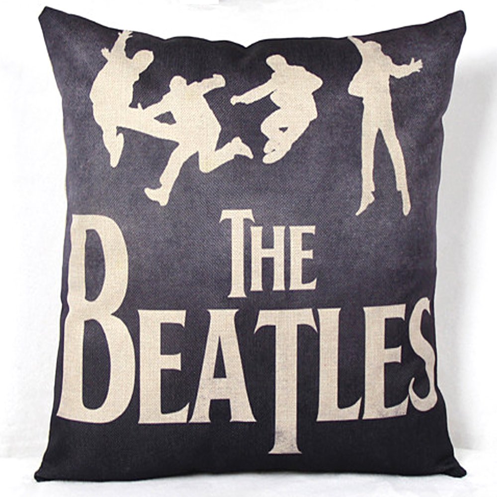 VankiLetters Printed serial Cotton Linen Square Decorative Throw Pillow Case Cushion Cover 18 x 18 inches, black based the Beatles pattern