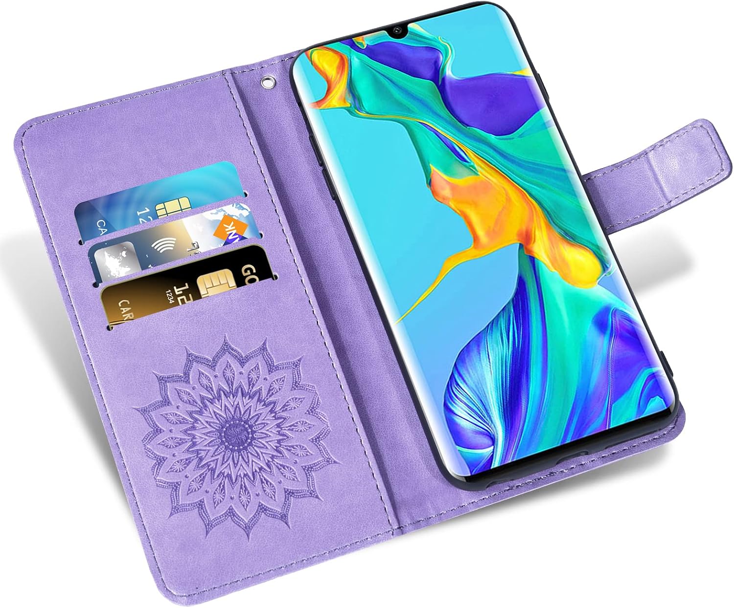 Asuwish Phone Case for Huawei P30 Pro Wallet Cases with Tempered Glass Screen Protector and Leather Slim Flip Cover Card Holder Stand Cell Accessories Hawaii P30Pro P 30 Pro30 Women Purple - Image 4