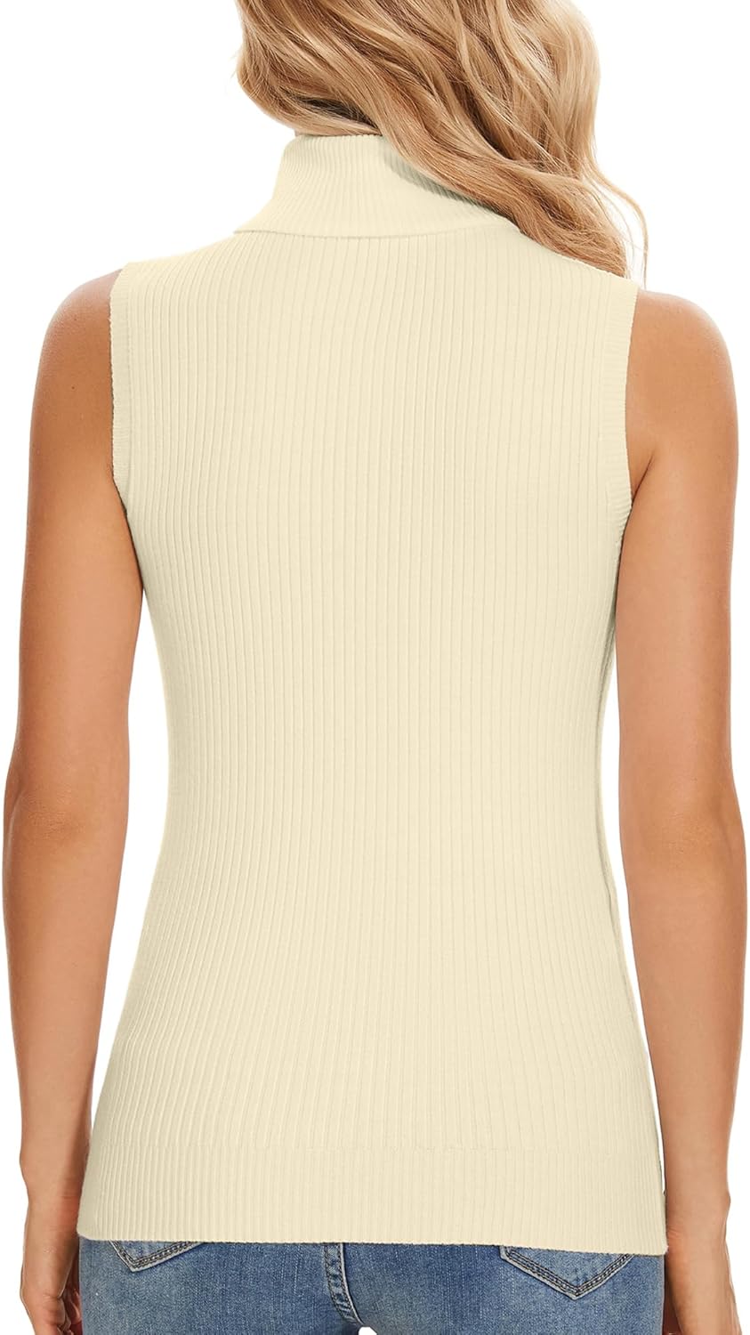 Sleeveless Turtlenecks Tops for Women Lightweight Knit Sleeveless Vest Stretchy Turtleneck - Image 5