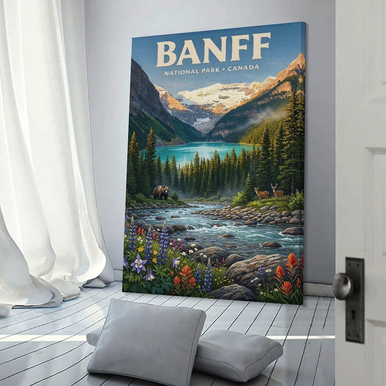 Junmoney Wall Art Print Banff National Park Canada Landscape Art(2), 08x12inch(20x30cm), for Home Lounge, Bedroom Or Reading Nook, Canvas Styling for A Polished Room Look