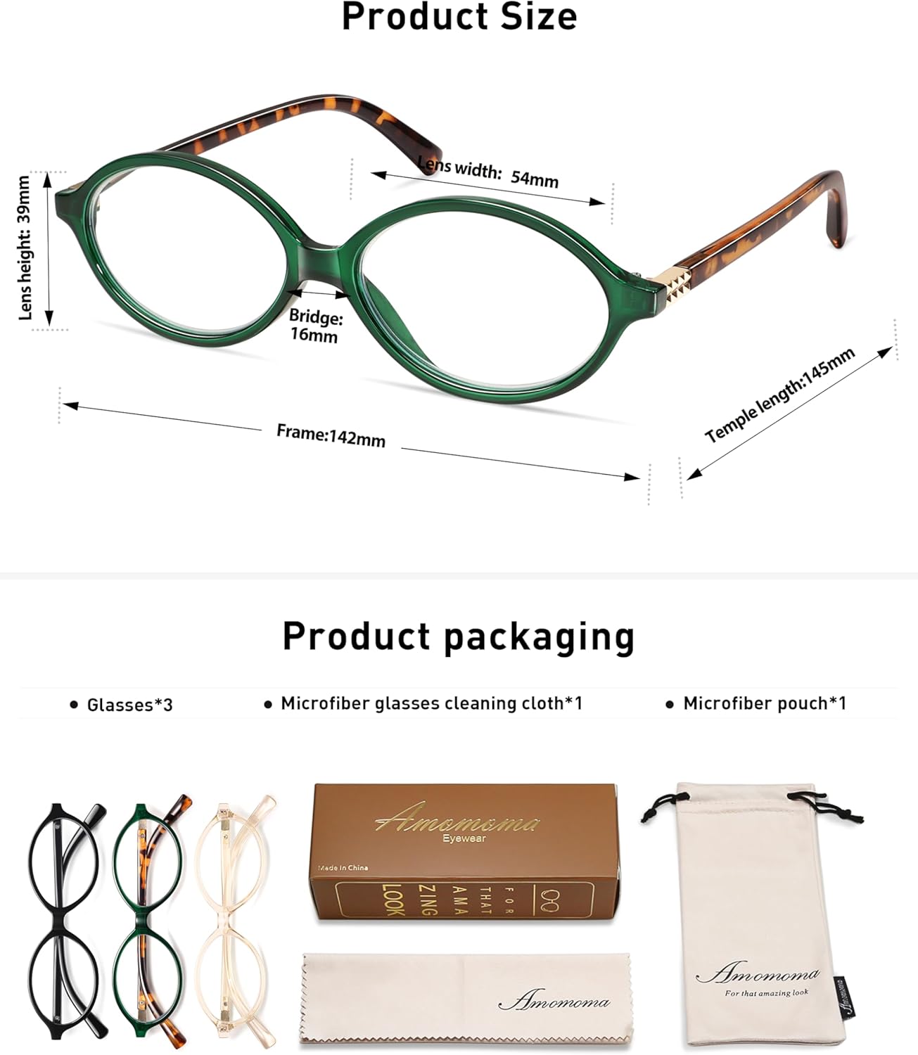 AMOMOMA Trendy Oval Reading Glasses for Women,Men Blue Light Blocking Computer Readers Retro Metal Frame AM6167 - Image 5