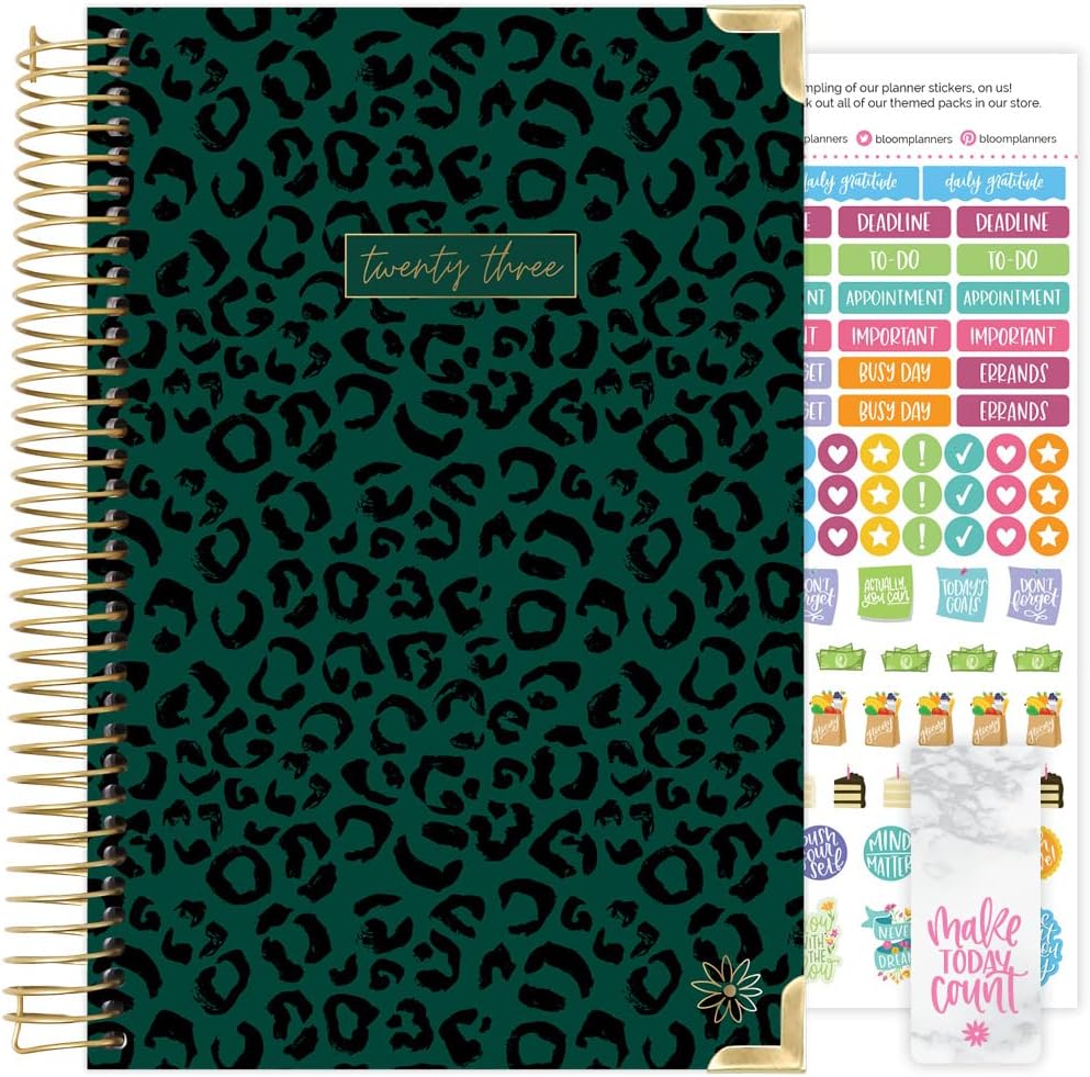 HARDCOVER bloom daily planners 2023 Calendar Year Day Planner (January 2023 - December 2023) - Passion/Goal Organizer - Monthly & Weekly Inspirational Agenda Book - 5.5" x 8.25" - Emerald Leopard