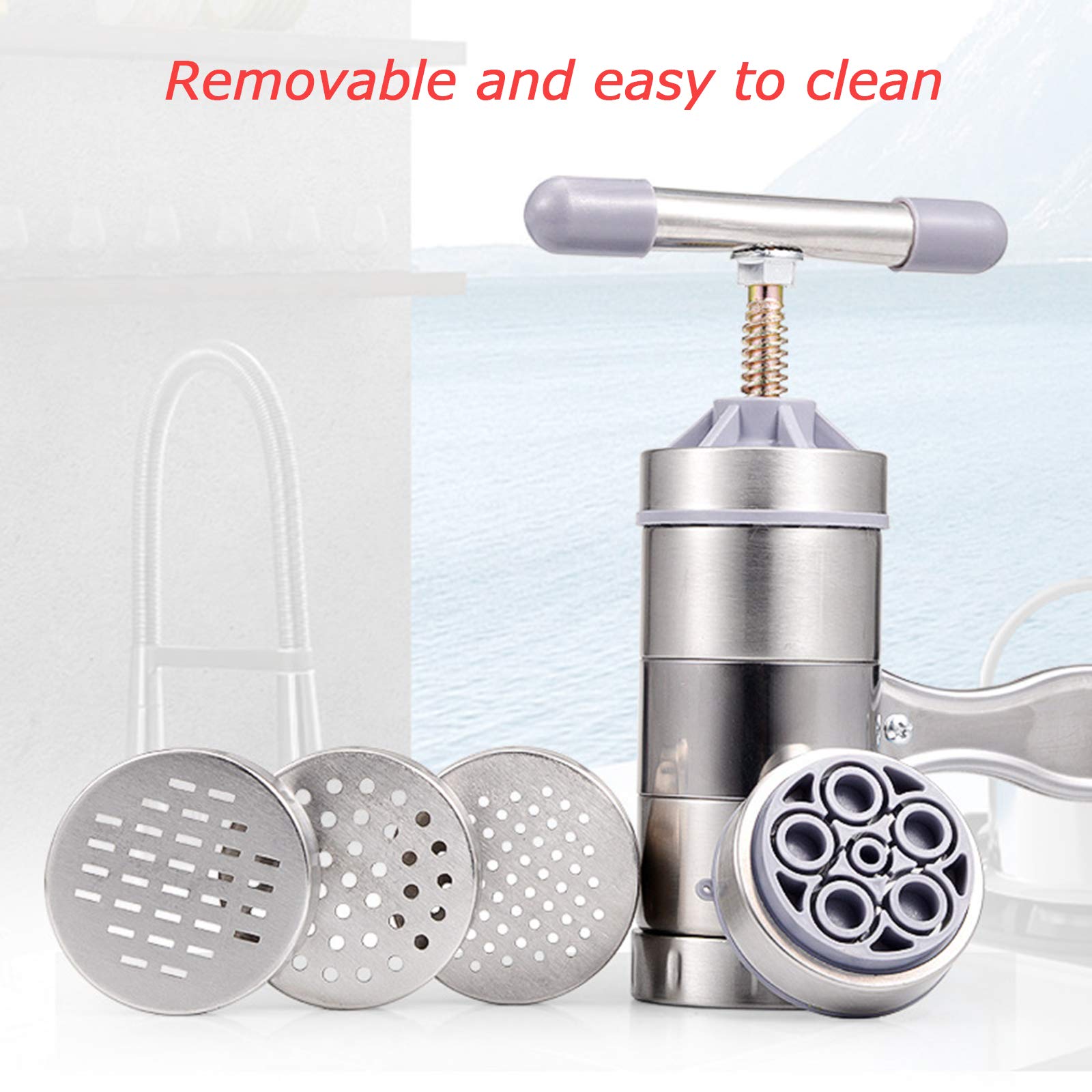 Suministros De Cocina Exprimidor Manual De Frutas para Hacer Fideos, Prensa De Pasta De Metal Multifuncional, Incluye 5 Moldes De Fideos Intercambiables, Hacer Espaguetis, Macarrones