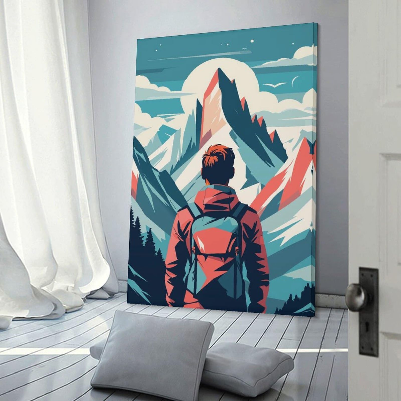 Junmoney Room Decor Wall Art Mountain Hiker Landscape, 12x18inch(30x45cm), for Hallway, Bedroom Or Modern Interiors, Gift Idea for Housewarming And Birthdays