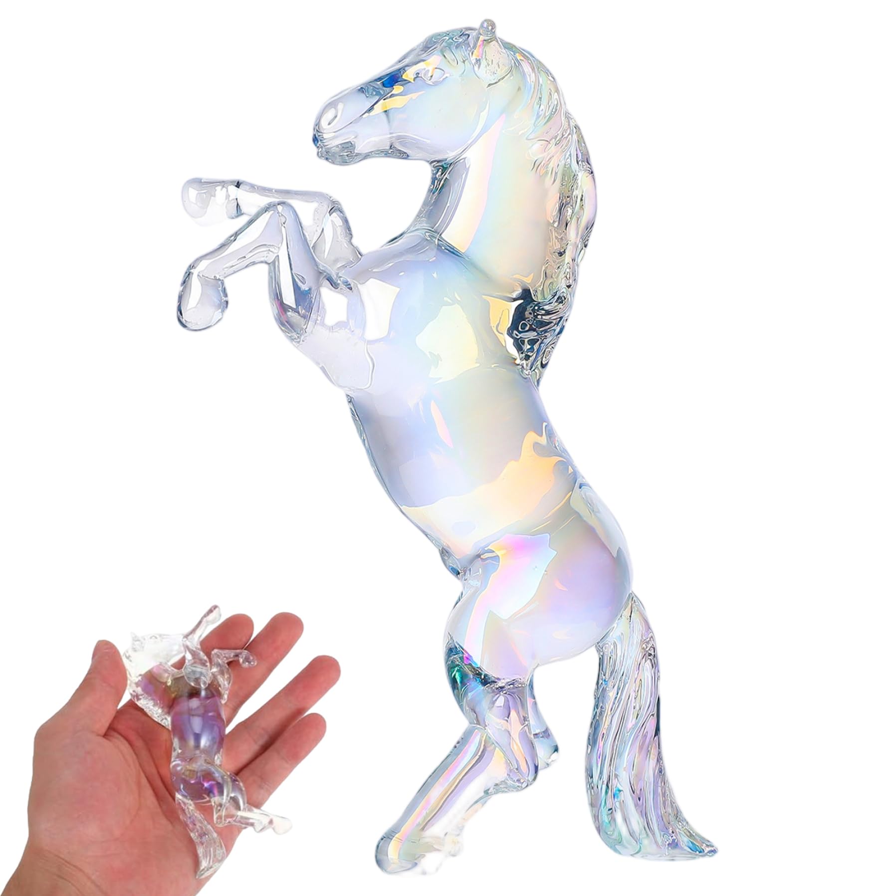 Licsaliwe Crystal Horse Statue - Handcrafted Transparent Fire Horse Figurine, 4.3x2.8x1.2 inch Animal Sculpture for Desk Decor Home Office