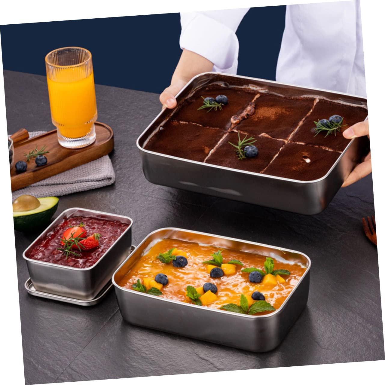 PRETYZOOM Teglia Grande Capacità per Tiramisù con Coperchio in Acciaio Inox per Conservare Dolci Freschi e Spuntini da Forno